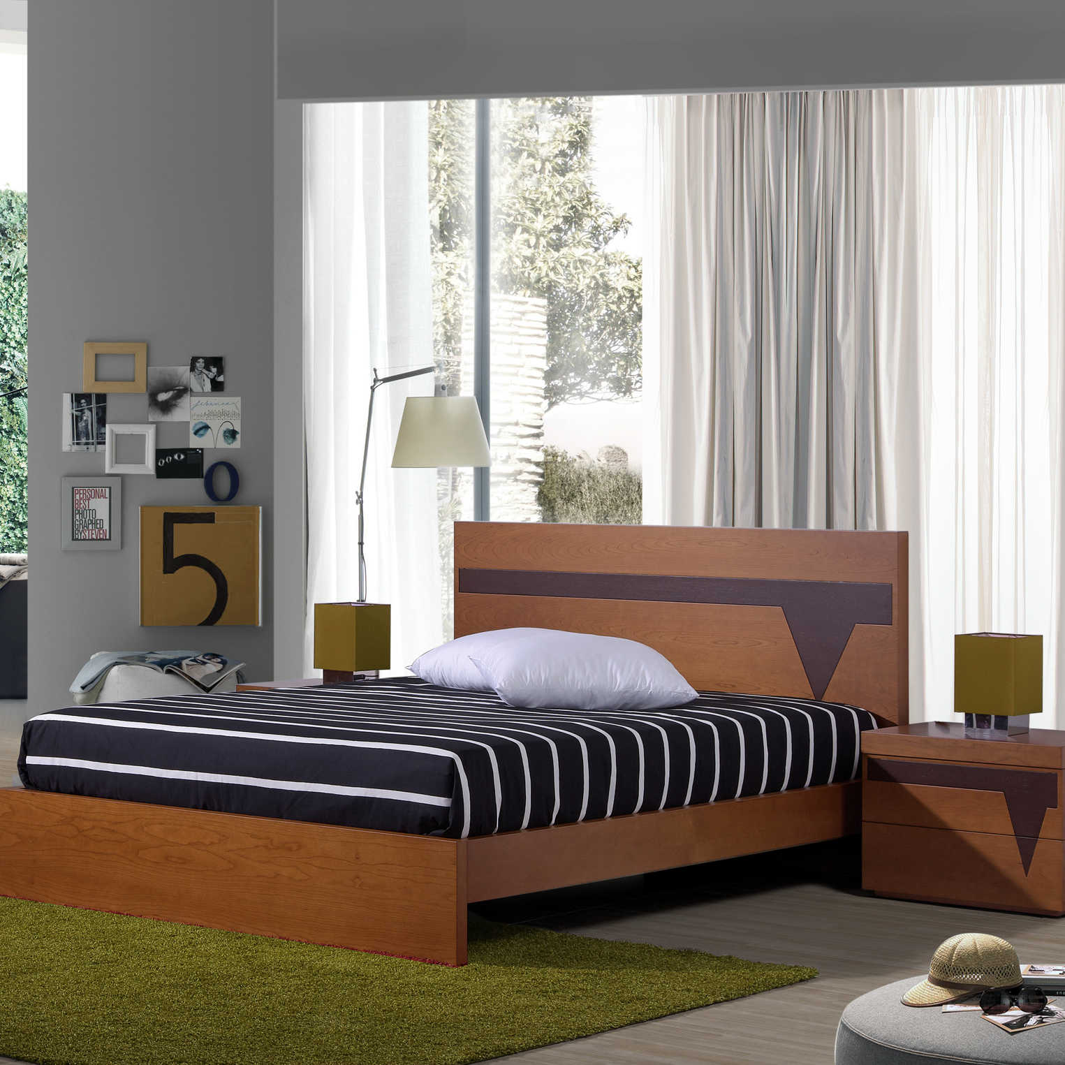 Habitación con dormitorio de madera