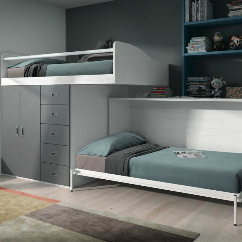 Litera con armario y varias estanterías