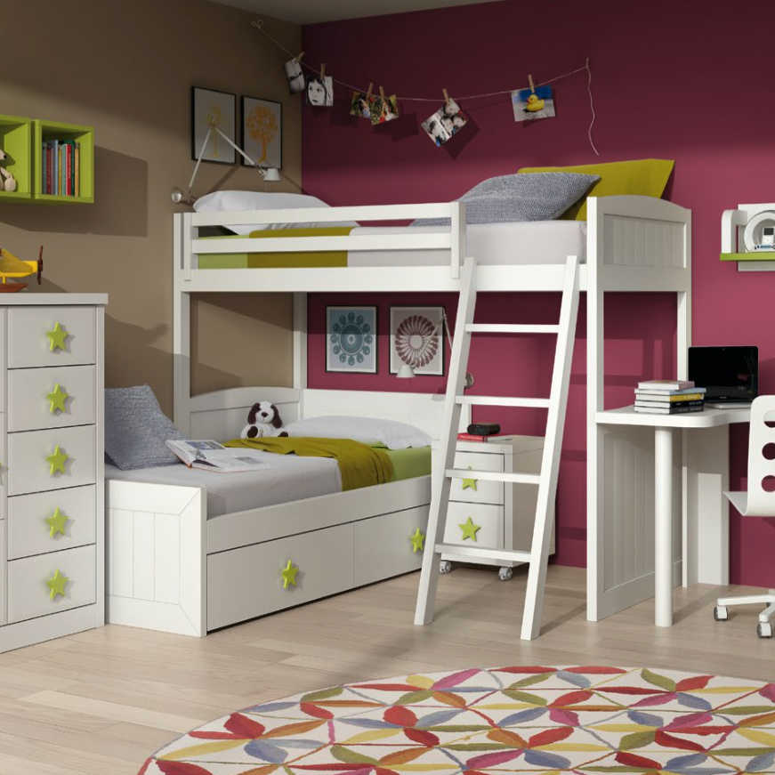 Litera con escalera y escritorio en color blanco