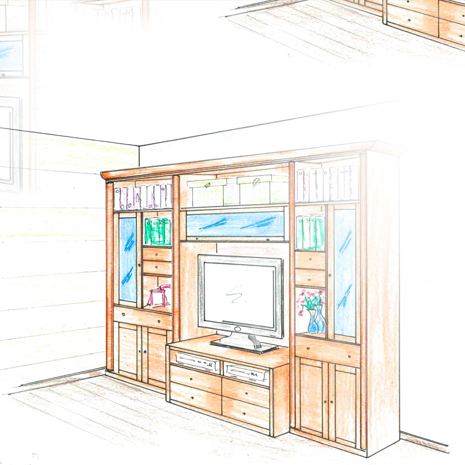 Proyecto de entertainment center de madera con televisión