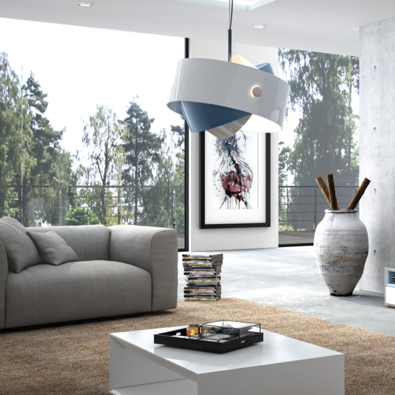 Salon minimalista y moderno con sofás